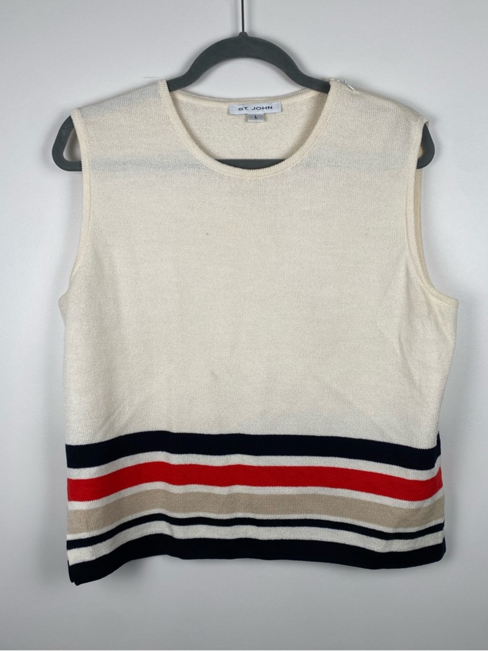 St. John Tank Top Knot‎ Stripped Shirt Wool Santana Red Blue size Large